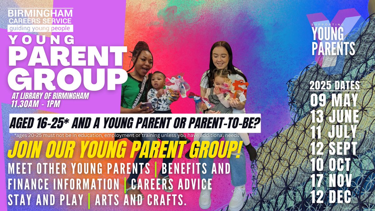 Our young parent group is a great place to get expert careers advice about your future, meet other young parents all while your little one has lots of fun!  

Click to find out how to join our free and friendly group birminghamcareersservice.co.uk/ypg/