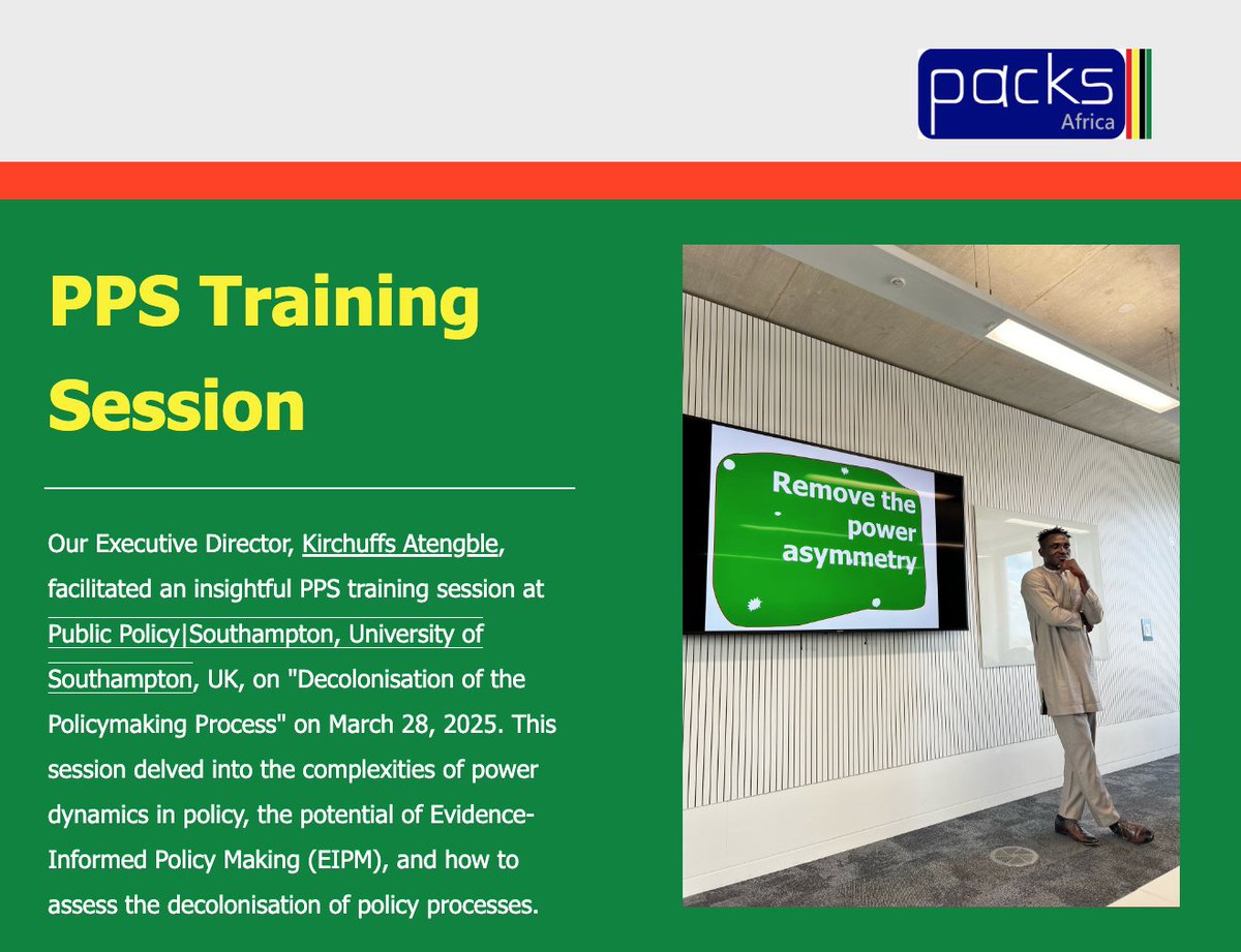 PACKS_Africa's tweet photo. 🌍 March at PACKS Africa was filled with reflection &amp; action—from celebrating 🇬🇭@ 68 to rethinking policymaking process &amp; global devt finance. Dive into our latest newsletter ➡️ https://t.co/EZiBEcz0eV 

#EIPM #DecolonisingDevelopment #EvidenceMatters https://t.co/6I9S6bnRgP