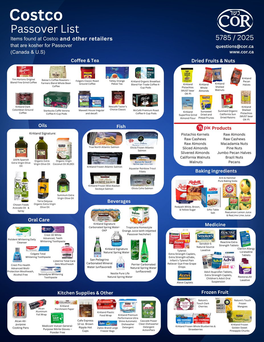 CORKosher's tweet image. The COR Costco (and other retailers) List for Passover 2025 is applicable in both Canada and the United States