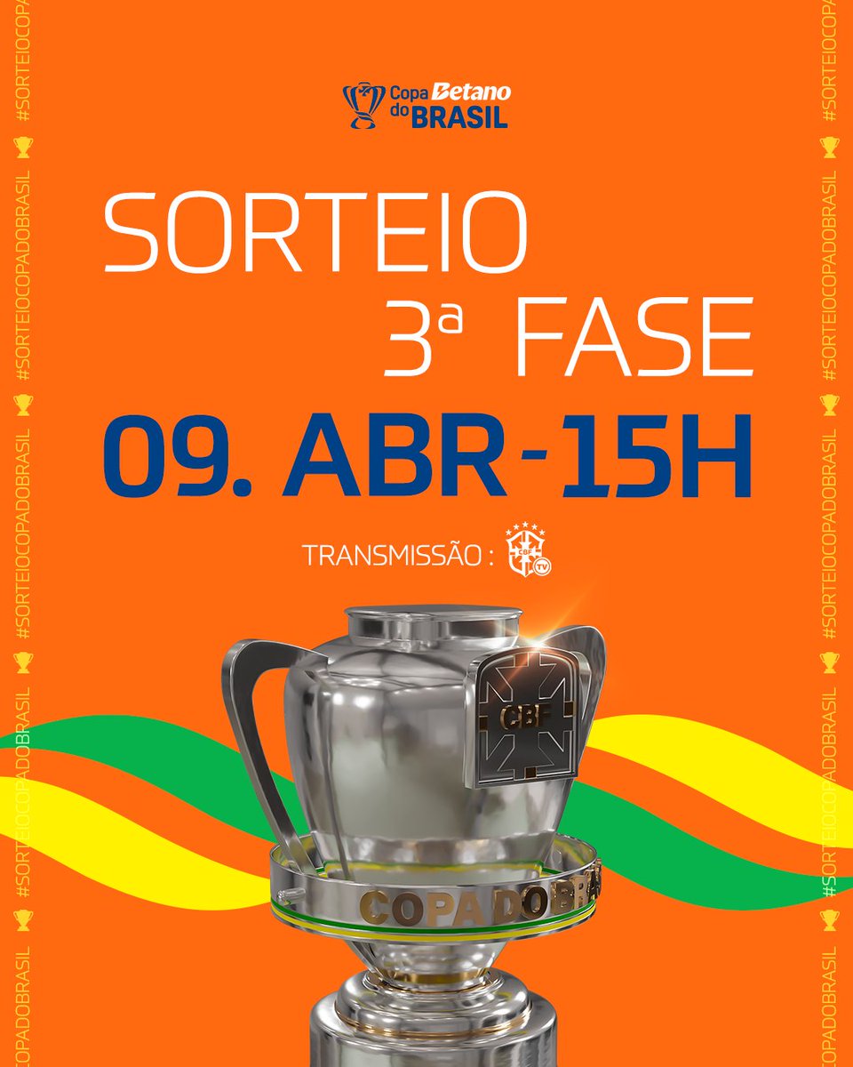 A ESPERA ACABOU! 🚨

Vamos conhecer os jogos mata-mata da 3ª fase, nesta quarta-feira (09/04)!

🕑 15h
📺 CBF TV

Quem também já está animado por aqui? #CopaBetanoDoBrasil 🤩🔥