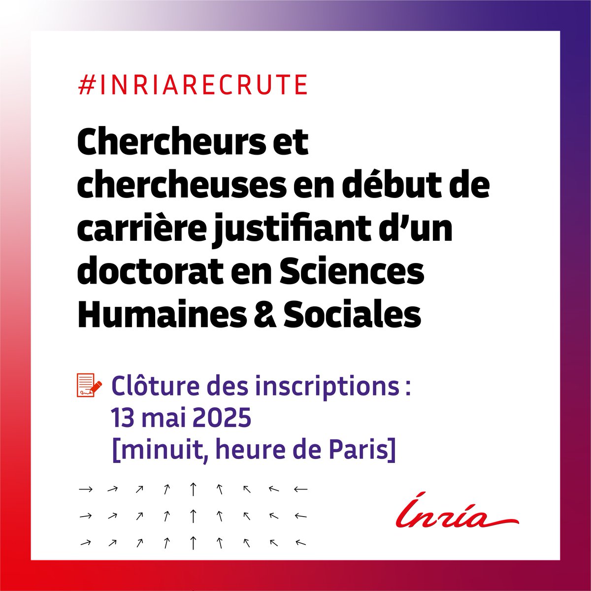 💼 [#RejoignezInria] Inria recrute 3 scientifiques en #SHS pour mener un projet de recherche en lien avec le numérique !

En savoir plus : inria.fr/fr/recrutement…
inria.fr/fr/inria-start…

Postulez jusqu'au 13 mai 2025, minuit heure de Paris