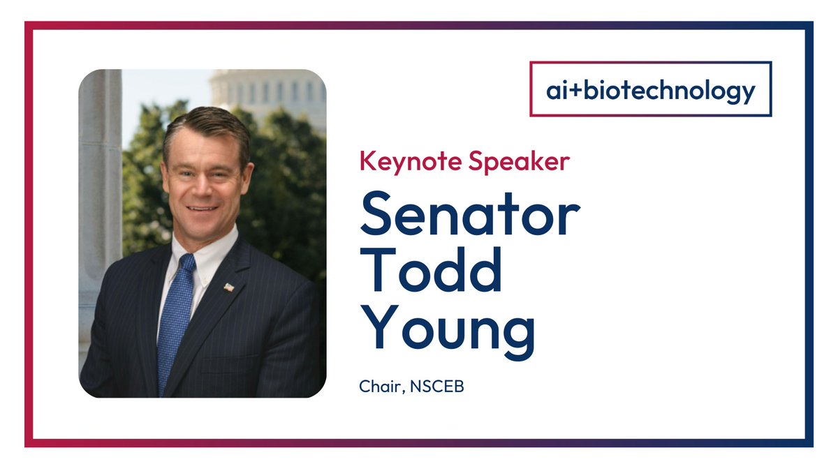 NSCEB (@biotech_gov) on Twitter photo Register for the AI+Biotechnology Summit on April 10th to hear keynote remarks from NSCEB Chair, <a href="/SenToddYoung/">Senator Todd Young</a>.
Why does the intersection of AI and Biotechnology matter for our national security?
This and more from the NSCEB and <a href="/SCSP/">sandra cathcart</a>. Register here: web.cvent.com/event/c02c7128… Register for the AI+Biotechnology Summit on April 10th to hear keynote remarks from NSCEB Chair, <a href="/SenToddYoung/">Senator Todd Young</a>.
Why does the intersection of AI and Biotechnology matter for our national security?
This and more from the NSCEB and <a href="/SCSP/">sandra cathcart</a>. Register here: web.cvent.com/event/c02c7128…