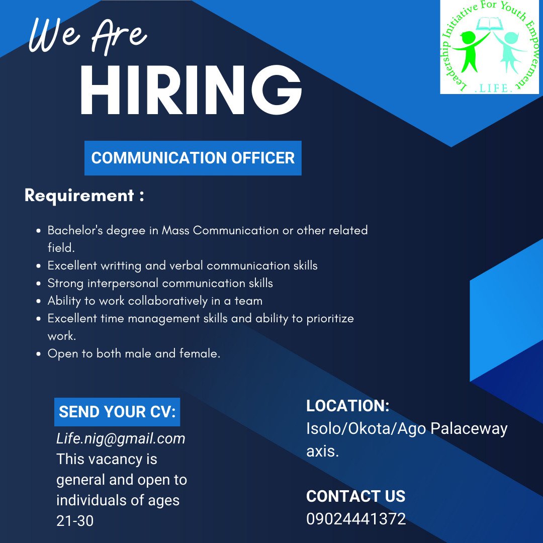 Join our team at leadership Initiative for youth empowerment (LIFE) and be part of our mission driven organization empowering youth, girls and vulnerable women!

#JobVacancy #JoinOurTeam #LIFE