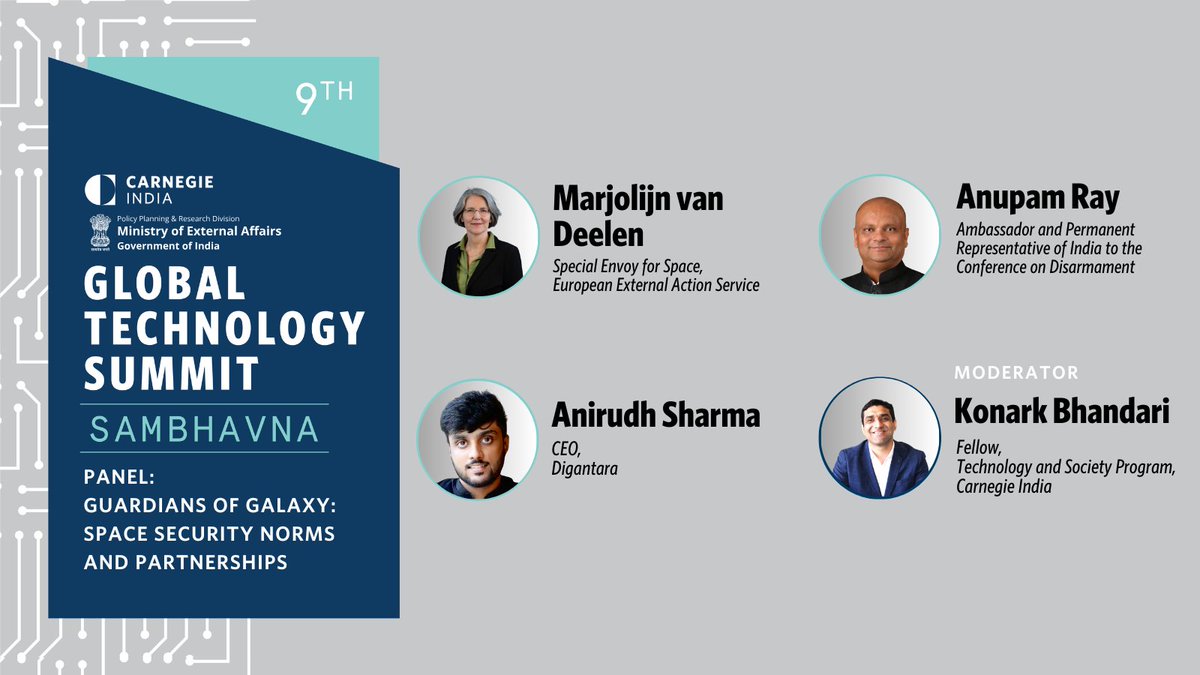 Carnegie India (@carnegieindia) on Twitter photo What role do multilateral norms play in shaping space security partnerships and how is the private sector transforming this domain?
At the 9th #GlobalTechSummit, join Marjolijn van Deelen, <a href="/anupamifs/">Anupam Ray</a>, and <a href="/anirudhnsharma/">Anirudh Sharma</a> with moderator <a href="/KonarkBhandari/">Konark Bhandari</a> to explore space security What role do multilateral norms play in shaping space security partnerships and how is the private sector transforming this domain?
At the 9th #GlobalTechSummit, join Marjolijn van Deelen, <a href="/anupamifs/">Anupam Ray</a>, and <a href="/anirudhnsharma/">Anirudh Sharma</a> with moderator <a href="/KonarkBhandari/">Konark Bhandari</a> to explore space security