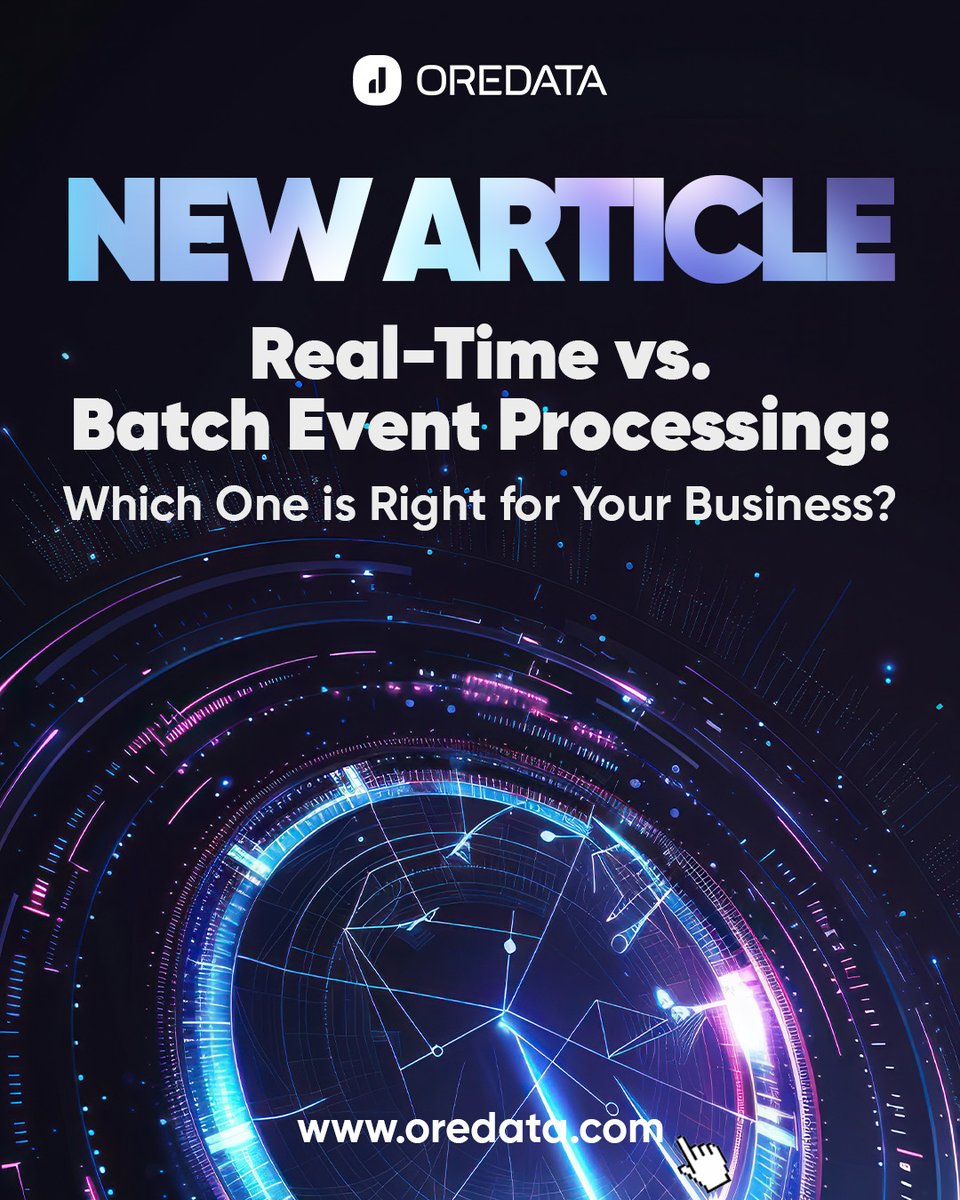 OREDATA's tweet image. 🔄 Real-Time vs. Batch Event Processing: Which One is Right for Your Business? ⏱️ Ready to rethink your business data strategy? Read our article and choose the right approach! 👉  oredata.com/blog
#Oredata #GoogleCloud #EventProcessing #RealTimeAnalytics #BatchProcessing