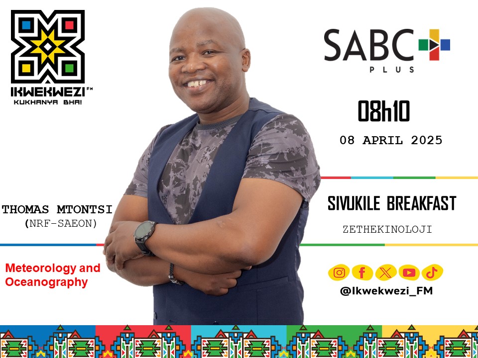 National Research Foundation of South Africa (@nrf_news) on Twitter photo Curious about what happened at the 14th International Conference on Southern Hemisphere Meteorology and Oceanography?
Join Mr Thomas Mtontsi, Science Engagement Officer at NRF-SAEON, tomorrow morning on <a href="/Ikwekwezi_FM/">Ikwekwezi FM</a> Curious about what happened at the 14th International Conference on Southern Hemisphere Meteorology and Oceanography?
Join Mr Thomas Mtontsi, Science Engagement Officer at NRF-SAEON, tomorrow morning on <a href="/Ikwekwezi_FM/">Ikwekwezi FM</a>