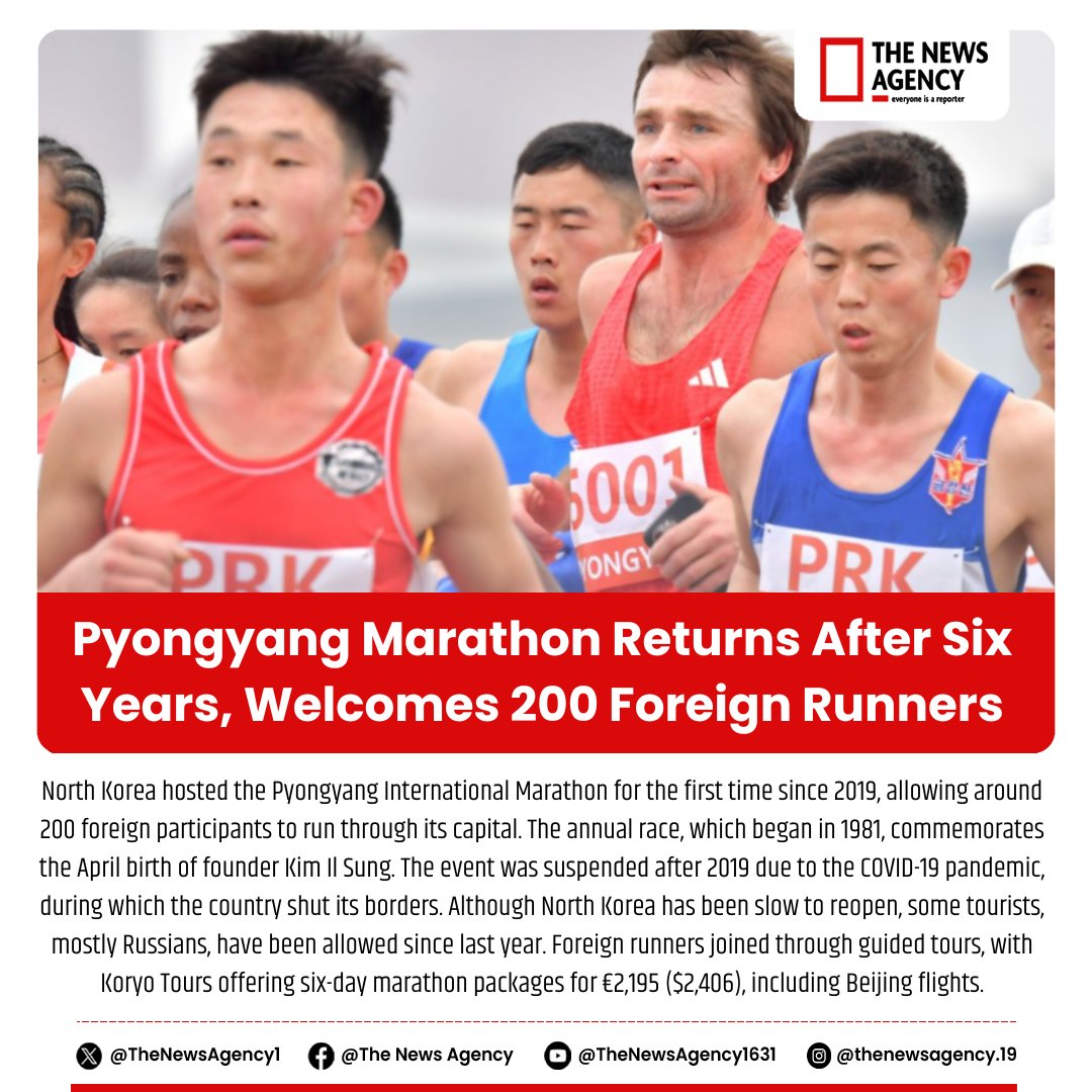 TheNewsAgency1's tweet photo. #PyongyangMarathon #NorthKorea #Marathon2025 #KimIlSung #KoryoTours #SportsDiplomacy #TravelNews #CovidAftermath #RunningEvent #GlobalMarathon #BigBreaking #BreakingNews #SportsNews #athletehoneys https://t.co/dR2UUzLXzy