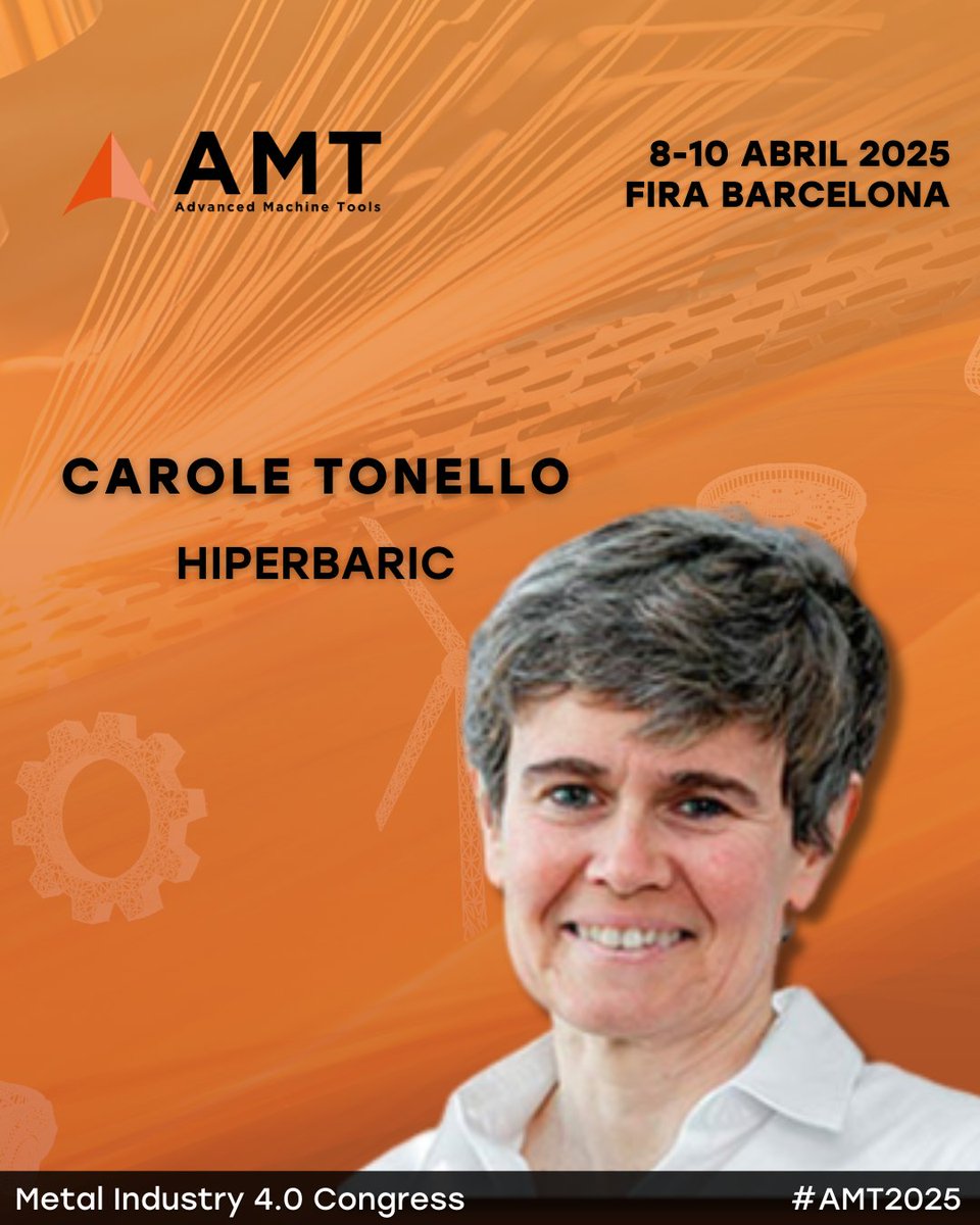 Advanced Machine Tools (@advantools) on Twitter photo Nos complace anunciar que Carole Tonello, de <a href="/HiperbaricHPP/">Hiperbaric - High Pressure Technologies</a>, participará en el Metal Industry 4.0 Congress de #AMT2025.
👉🏻 Consigue tu pase: bit.ly/4aLSUbo
📅 8 - 10 de abril de 2025
📍 Fira Barcelona - Gran Vía
#Industria40 #Digitalización #Máquinaherramienta Nos complace anunciar que Carole Tonello, de <a href="/HiperbaricHPP/">Hiperbaric - High Pressure Technologies</a>, participará en el Metal Industry 4.0 Congress de #AMT2025.
👉🏻 Consigue tu pase: bit.ly/4aLSUbo
📅 8 - 10 de abril de 2025
📍 Fira Barcelona - Gran Vía
#Industria40 #Digitalización #Máquinaherramienta