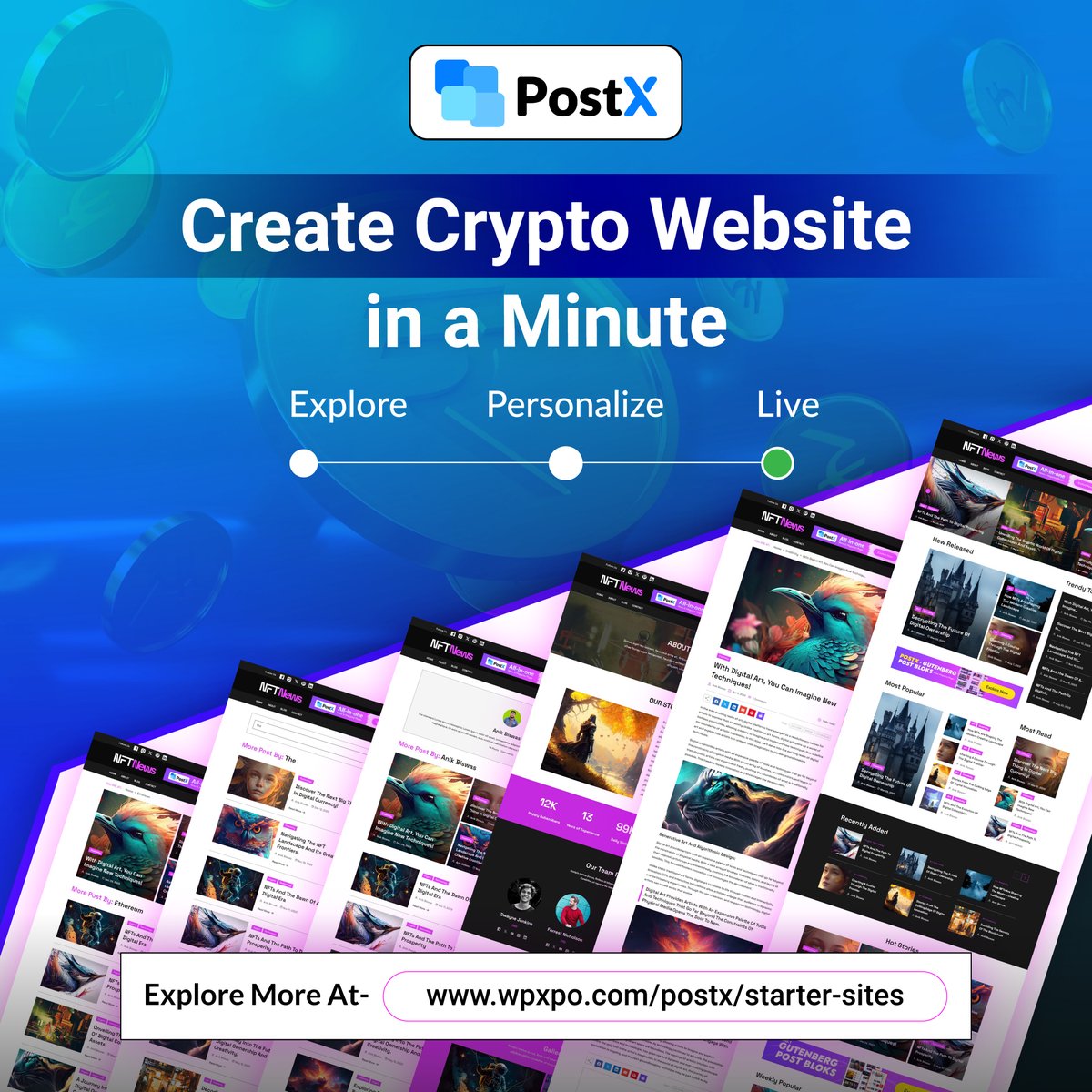 wpxpoofficial's tweet image. 🚀 Launch Your Crypto Website in Just 1 Minute! 🕒  With PostX, building a stunning and fully functional crypto or NFT news site is now as easy as: 

Explore → Personalize → Go Live! 

🔗 Get started now:  👉 wpxpo.com/postx/starter-…
#CryptoWebsite #NFTBlog #PostX #WordPress