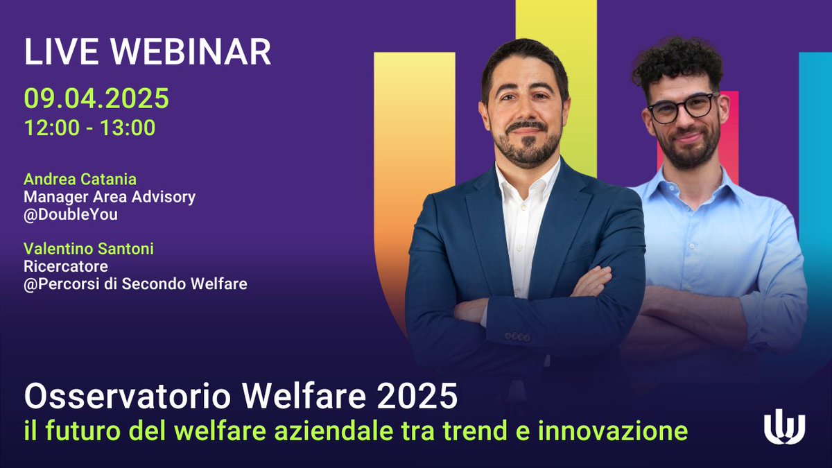 𝗜𝗹 𝟵 𝗮𝗽𝗿𝗶𝗹𝗲, 𝗱𝗮𝗹𝗹𝗲 𝟭𝟮:𝟬𝟬 𝗮𝗹𝗹𝗲 𝟭𝟯:𝟬𝟬, non perderti il nostro 𝘄𝗲𝗯𝗶𝗻𝗮𝗿 𝗴𝗿𝗮𝘁𝘂𝗶𝘁𝗼!
Registrati subito e riceverai la copia digitale dell’ #OsservatorioWelfare2025 alla fine del webinar!
bit.ly/4cr4eKW

#WelfareAziendale #HR