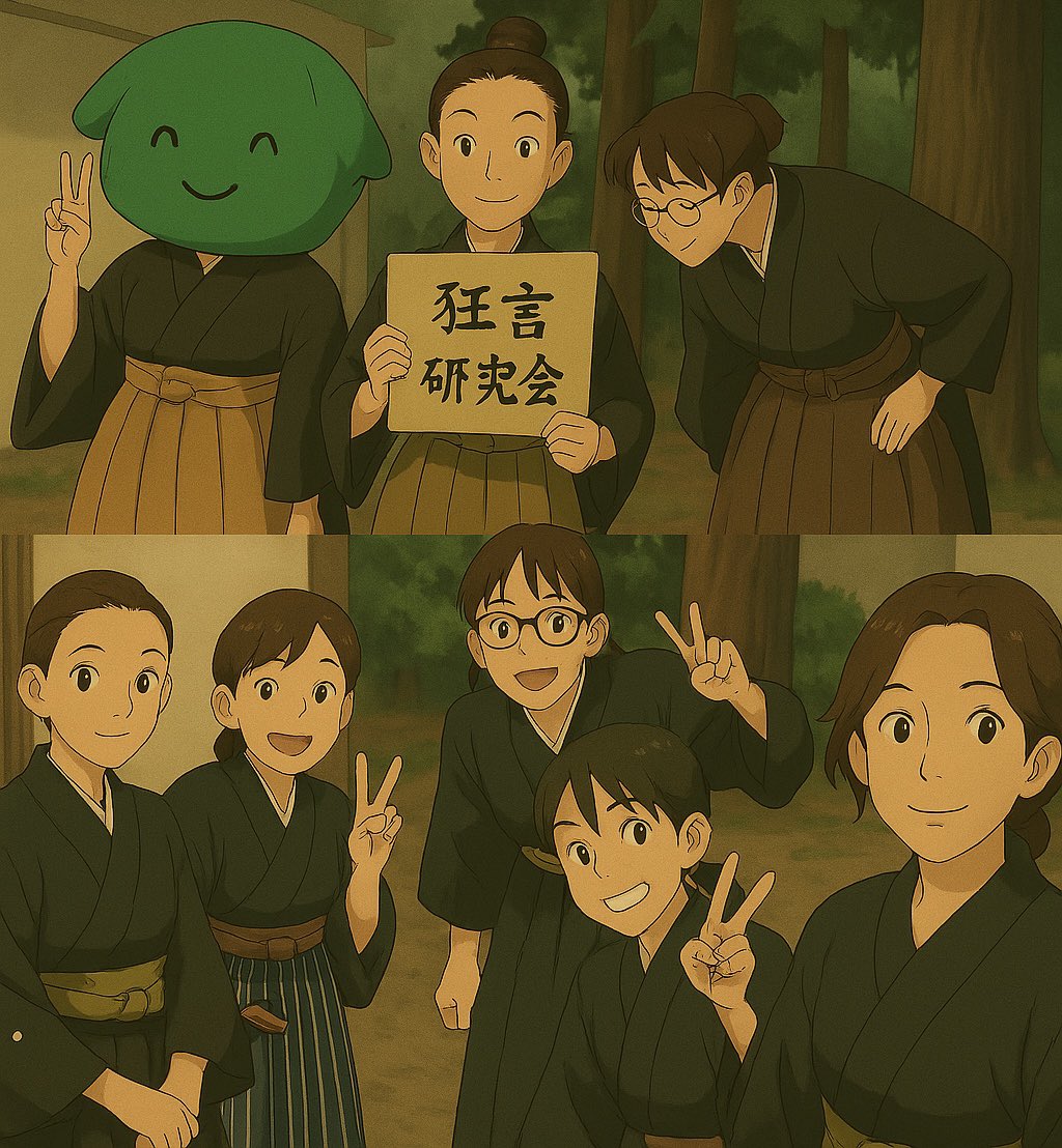 本日は新歓でした！
全員で一丸となって頑張りました。興味を持って下さる方が居たら幸いです。
 #春から東女  #春から東京女子大学 #狂言
今回はchatGPTでジブリ風にしてみました⬇️