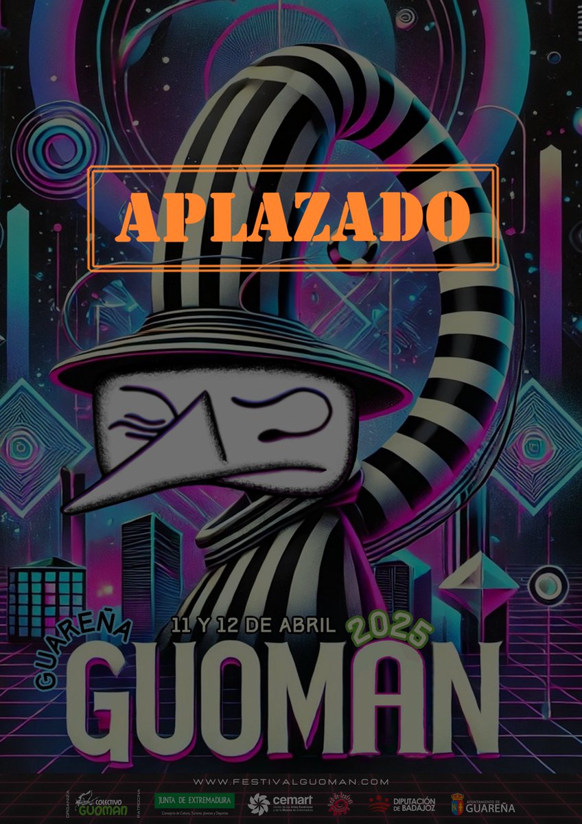 💠 Buenos Días Guomer@s. Tenemos malas noticias... 

La celebración del XXI Festival #Guoman2025, previsto para este fin de semana en #Guareña, queda APLAZADA ante la previsión de lluvias.

En breve comunicaremos la nueva fecha.

+info: acortar.link/IMqkRd