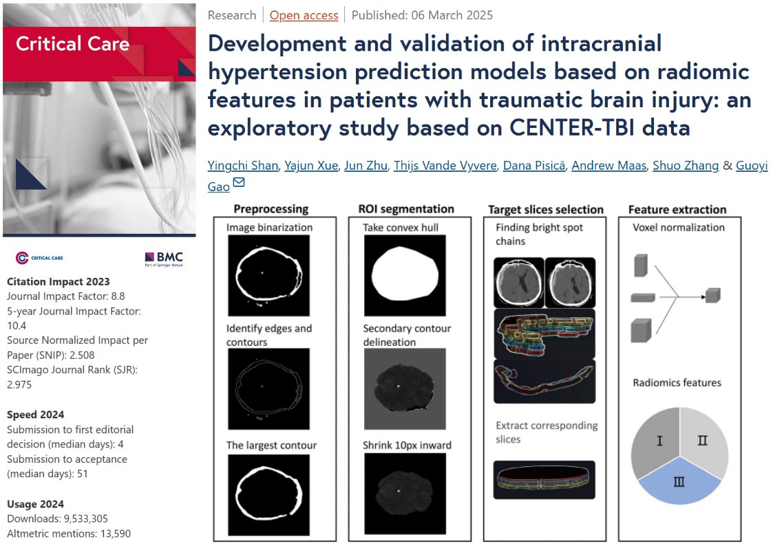 Critical Care (@crit_care) on Twitter photo #CritCare #OpenAccess                 
Development and validation of intracranial hypertension prediction models based on radiomic features in patients with traumatic brain injury 
Read the full article: doi.org/10.1186/s13054…
<a href="/jlvincen/">Jean-Louis Vincent</a> <a href="/ISICEM/">ISICEM</a> #FOAMed #FOAMcc #CritCare #OpenAccess                 
Development and validation of intracranial hypertension prediction models based on radiomic features in patients with traumatic brain injury 
Read the full article: doi.org/10.1186/s13054…
<a href="/jlvincen/">Jean-Louis Vincent</a> <a href="/ISICEM/">ISICEM</a> #FOAMed #FOAMcc