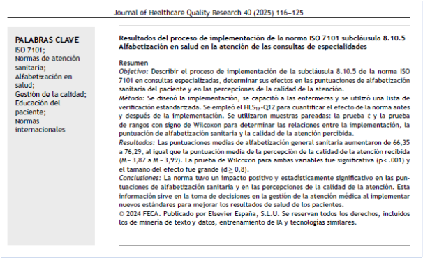 JHealthQualityR's tweet photo. 📰 Resultados del proceso de implementación de la norma ISO 7101 subcláusula 8.10.5 Alfabetización en salud...
✏️Revision por A McCaskill @JHealthQualityR #RevistaSECA #JHQR
👉 https://t.co/TyG9Ze34ht
✅ #CalidadAsistencial #ISO7101  #AlfabetizacionEnSalud  #EducaciónDelPaciente https://t.co/65HEdkJBF6
