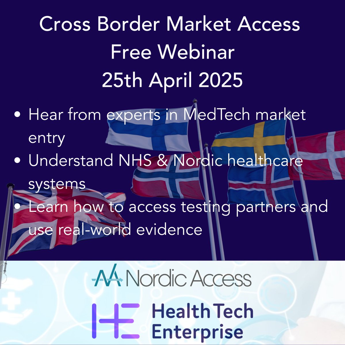 👉Working on a new health tech idea? Curious about opportunities in the UK &amp; Nordic markets?

HTE and #NordicAccess are hosting a free webinar on 25th April to help innovators explore the potential of working in the UK &amp; Nordics. Sign up below!

🧑‍💻bit.ly/3FZeNIX