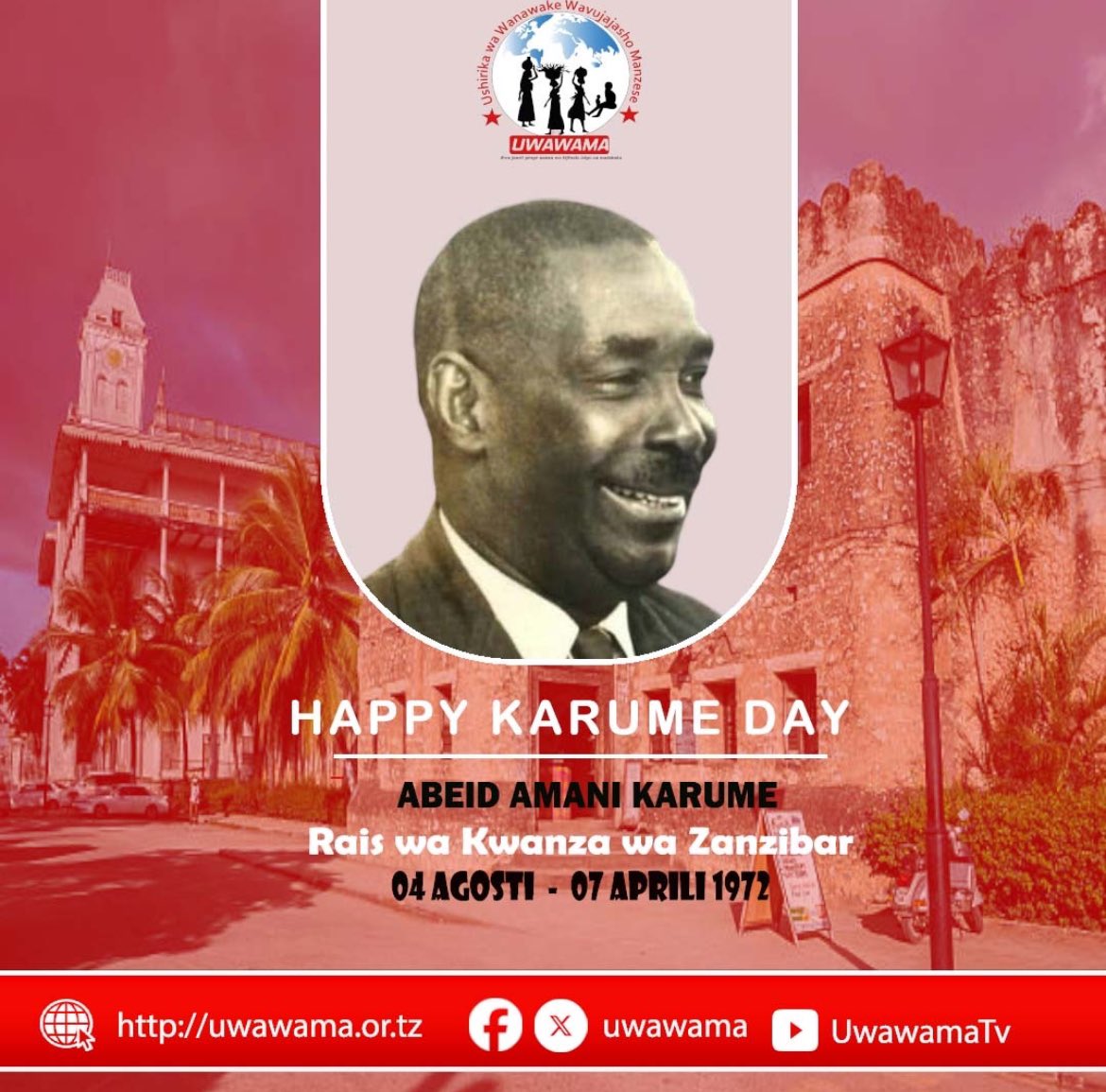 Happy Karume day, and long live the union between Tanganyika &amp; Zanzibar..