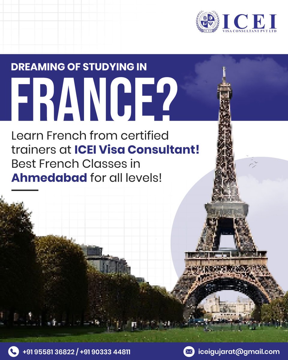 iceiabroadstudy's tweet photo. Dreaming of Studying in France? Start by Learning French!
Join the Best French Classes in Ahmedabad at ICEI Visa Consultant!
🌐 https://t.co/1TbWhXEMLL
#iceivisaconsultant #LearnFrench #FrenchClassesAhmedabad #StudyInFrance #FrenchLanguageCourse #ForeignLanguage #FranceDream https://t.co/Ef62EWEWnT
