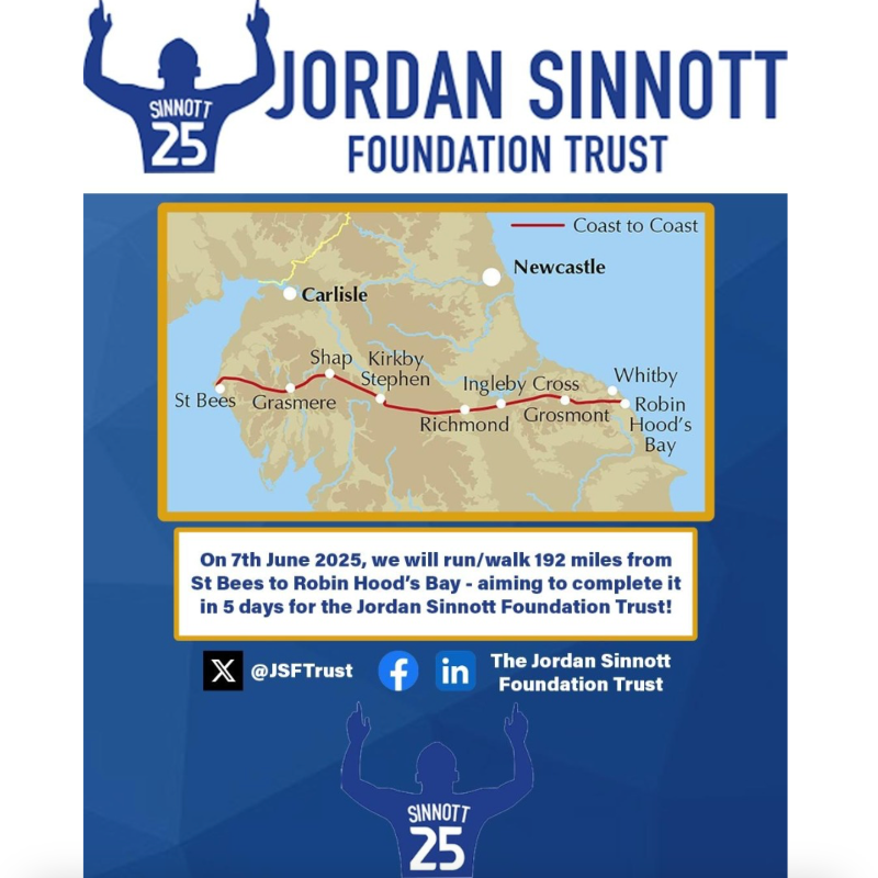 htafc's tweet photo. Announced earlier today on his birthday, on June 7 this year @JonSteadSA will be embarking on an 192 mile coast-to-coast walk to raise funds for the @JSFTrust alongside his brother 🚶

If you're able to, please show your support ⤵️

Good luck, lads 💙

#TerriersTogether | #htafc