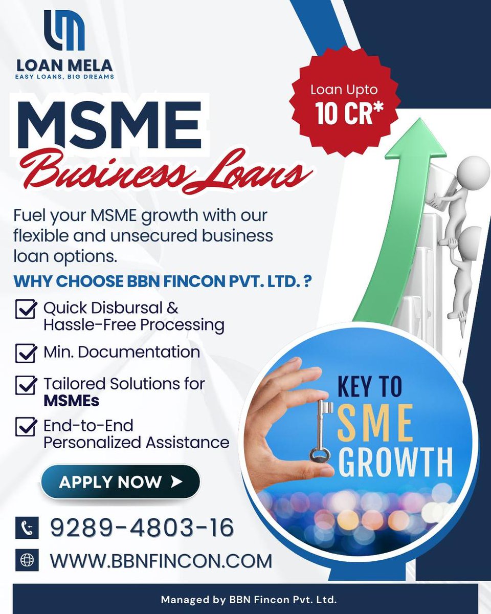 LoanMelaa's tweet photo. 🚀 Fuel Your MSME Growth with BBN Fincon!
📞 9289-4803-16
🌐 https://t.co/iCPAwsOLze
🔖 #MSMELoan #BusinessGrowth #SMEFinance #LoanMela #BBNFincon #EasyLoans #FinancialSolutions #UnsecuredBusinessLoan #MSMEIndia #EntrepreneurSupport https://t.co/Ap5fpAJjYp