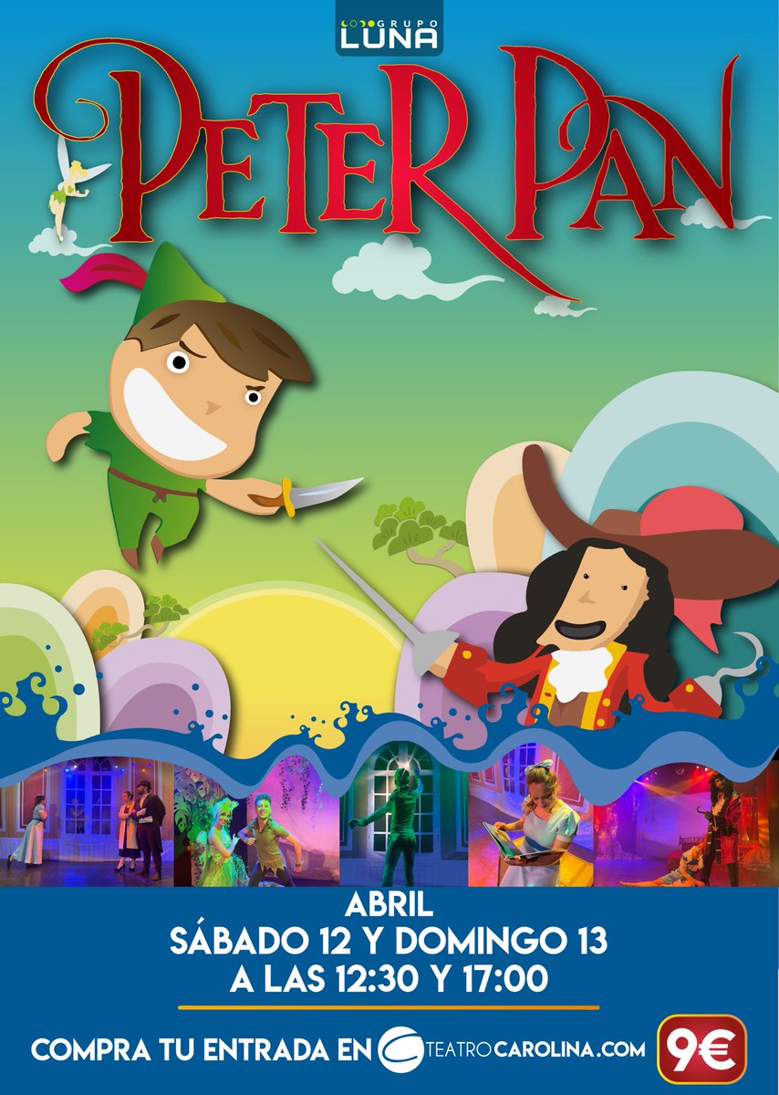Este fin de semana volamos hasta Nunca Jamás con PETER PAN en Teatro Carolina.

📆Sábado 12 y Domingo 13 de Abril a las 12:30 y 17:00 h.
🏠Teatro Carolina. Calle Rugat n. 10 (Valencia).
💶9€
🎫entradium.com/es/events/pete…

#planesconniños #ocio #familia #teatro #teatroinfantil