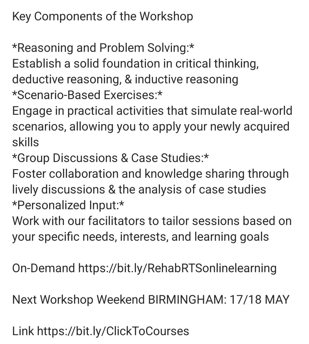 Do you need to advance your Functional Exercise Prescription, principles of strength training &amp; RTS?

Blended hybrid learning approach to suit your timetable+busy lifestyle

On-Demand: bit.ly/RehabRTSonline…

Next Workshop Weekend: BIRMINGHAM: 17/18 MAY

bit.ly/ClickToCourses