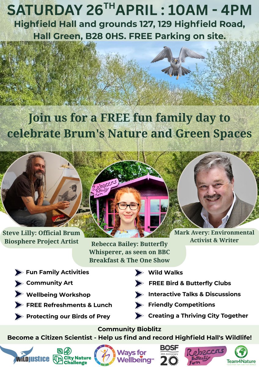 Team4Nature (@team4nature) on Twitter photo We’re teaming up with <a href="/BeccasButterfli/">Rebecca's Butterfly Farm (BCyA)</a> <a href="/BOSFonline/">BOSF - @bosfonline.bsky.social 🦋</a> <a href="/MarkAvery/">Mark Avery</a> <a href="/stevelilart/">Steve Lilly</a> et al to celebrate Brum’s nature & green spaces: 26th April at Highfield Hall, B28 0HS: 10am - 4pm
Join us for a fun-packed day of FREE family activities and a range of inspiring & interactive talks 😎 We’re teaming up with <a href="/BeccasButterfli/">Rebecca's Butterfly Farm (BCyA)</a> <a href="/BOSFonline/">BOSF - @bosfonline.bsky.social 🦋</a> <a href="/MarkAvery/">Mark Avery</a> <a href="/stevelilart/">Steve Lilly</a> et al to celebrate Brum’s nature & green spaces: 26th April at Highfield Hall, B28 0HS: 10am - 4pm
Join us for a fun-packed day of FREE family activities and a range of inspiring & interactive talks 😎