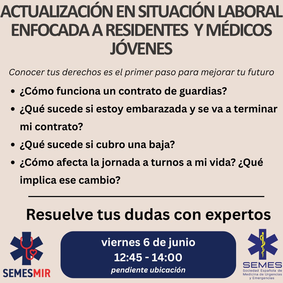 🚨Queda poco para #SEMES2025, queda poco para vernos en Murcia.

📅Viernes 6 de junio. 12:45.

🏥Ser médico de urgencias también es trabajar con buenas condiciones

¿Quieres saber más? Te esperamos para ayudarte👩🏼‍⚕️👨🏽‍⚕️

<a href="/SEMES_/">SEMES</a>