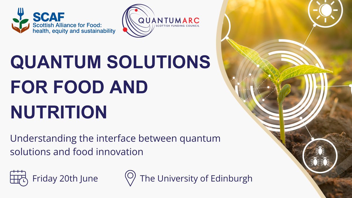 Scottish Alliance for Food (SCAF) (@scaf_arc) on Twitter photo 📢 Call for expressions of interest!
We're hosting a collaborative workshop with <a href="/ARC_QuantumTech/">Quantum ARC</a> on the interface between quantum solutions and food & nutrition innovation 🚀
The event will include short talks, breakout discussions and networking.
➡️ bit.ly/42mUXPx 📢 Call for expressions of interest!
We're hosting a collaborative workshop with <a href="/ARC_QuantumTech/">Quantum ARC</a> on the interface between quantum solutions and food & nutrition innovation 🚀
The event will include short talks, breakout discussions and networking.
➡️ bit.ly/42mUXPx