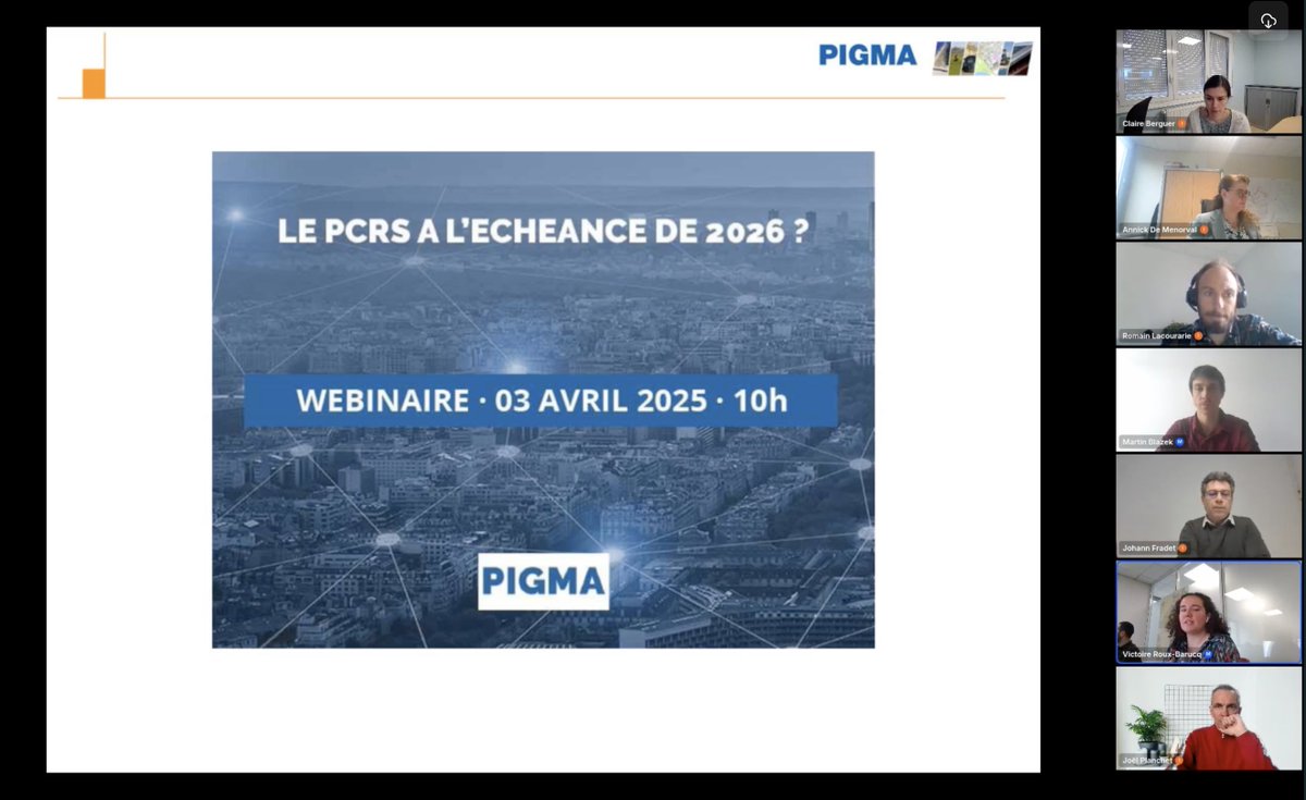 [#Webinaire #caféatelierPIGMA] 👏Ça y est, le compte-rendu du webinaire sur "Le PCRS à l'échéance de 2026" avec près de 1⃣0⃣0⃣participants est en ligne ici ➡️ portail.pigma.org/toutes/100-par…🙏 aux intervenants et partenaires.