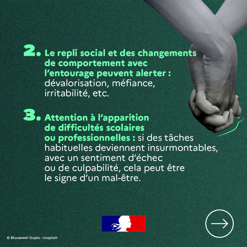 gouvernementFR's tweet photo. « Ça va ! »… Mais est-ce que ça va vraiment ? 🤔
Voici 5 signes à ne surtout pas ignorer pour prendre soin de sa #santémentale.