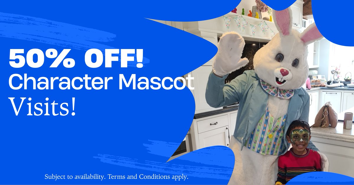 Josiesfacepaint's tweet photo. 🐣 EASTER SPECIAL – 50% OFF MASCOT VISITS! 🎉

Celebrate with a magical mascot visit for HALF the price! Perfect for birthdays, events, or surprise fun ���🎈

📅 Book by Mon 14th April – visit can be any date!
👉 Don’t miss out!

#MascotMagic #EasterDeals #FamilyFun #PartyIdeas https://t.co/PHCFQLAofJ