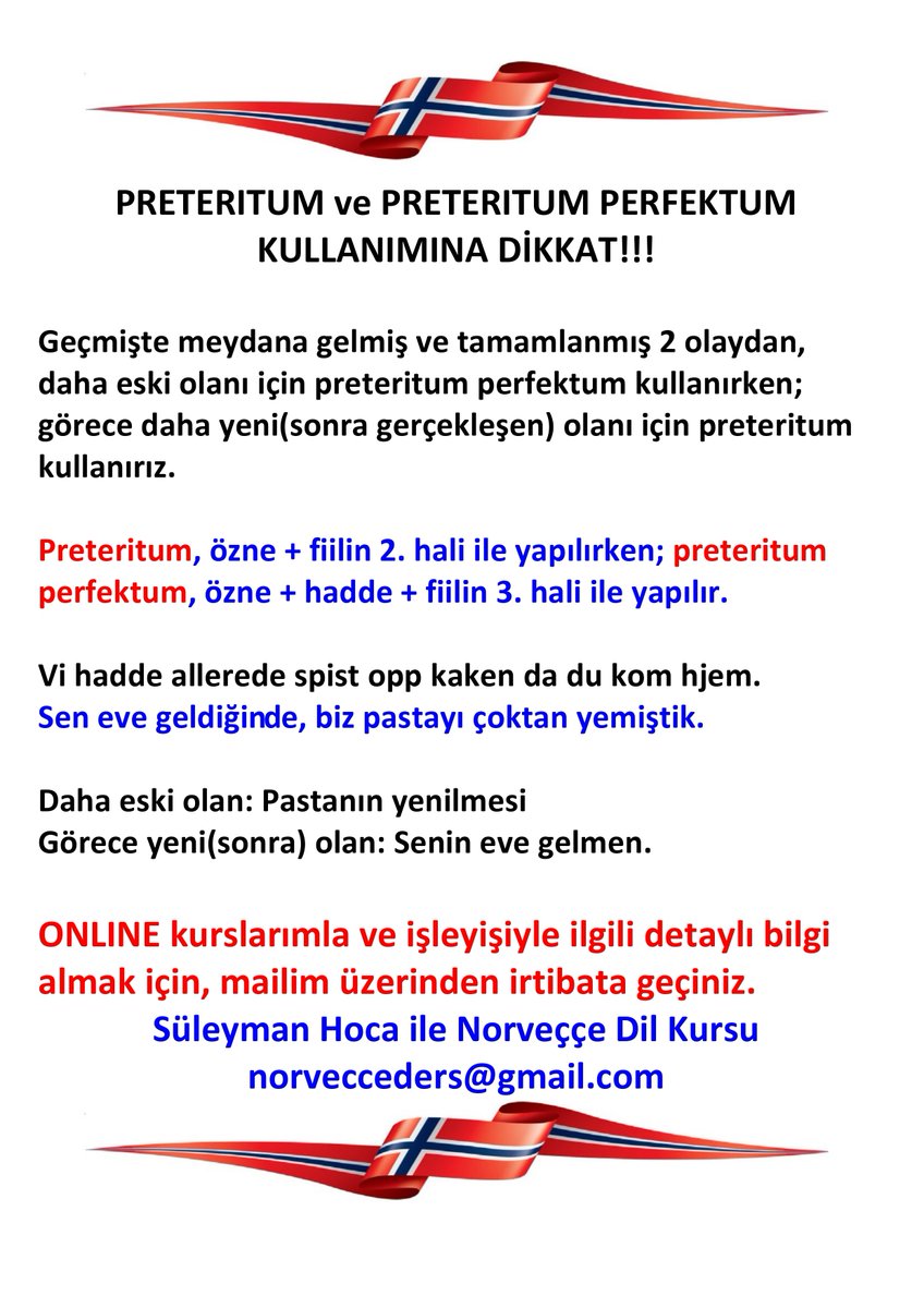 Norskprøve veya diğer sınavlara yönelik kurslarım için, mailden veya whatsApp dan (05511083280) irtibata geçebilirsiniz.
#norveccedilkursu #norveçceözelders #learnnorwegian #norvecce #norvecceöğreniyorum #norveç #udi #speaknorwegian #norskprøve #nokut #hkdir #helsedirektoratet