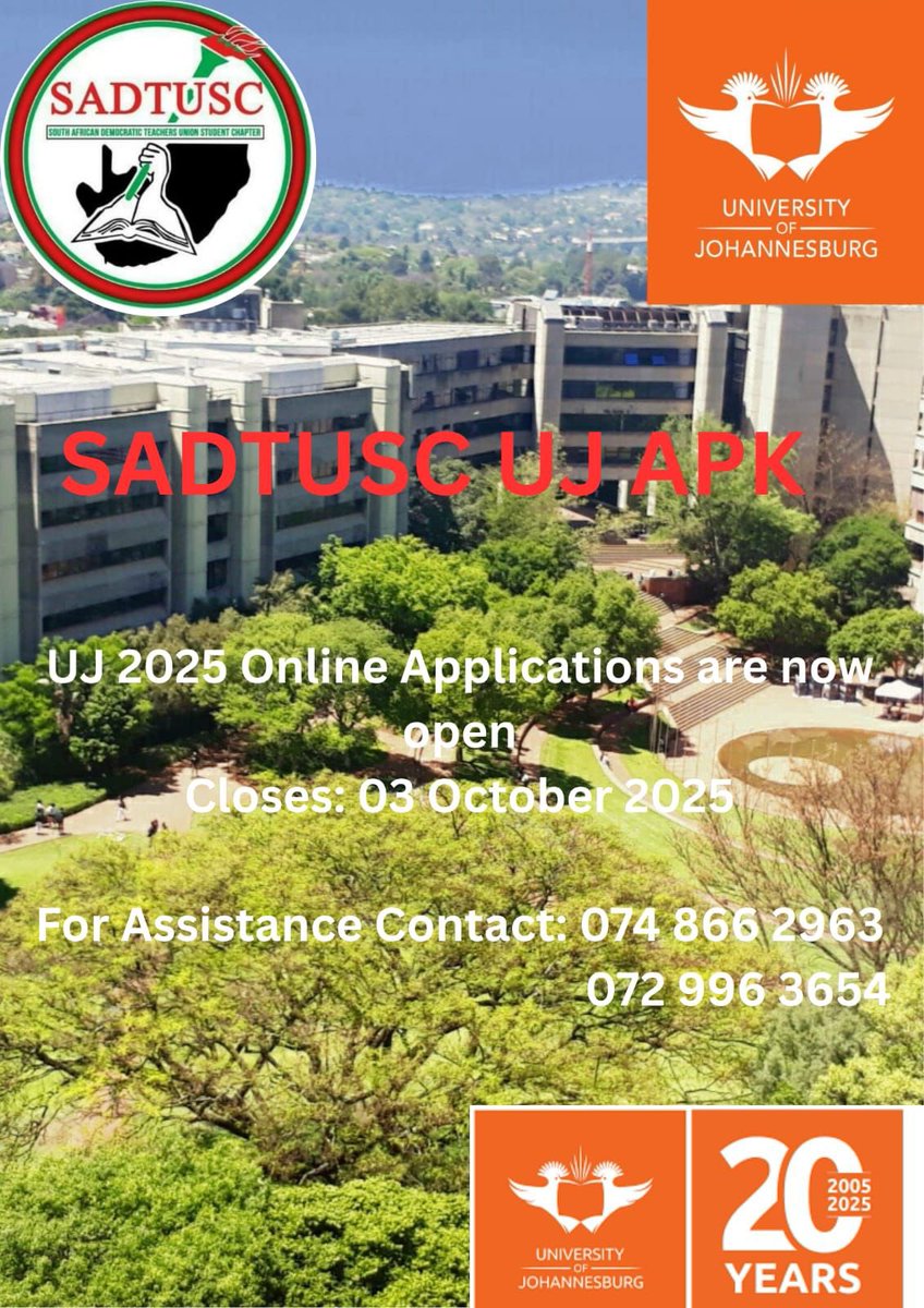 gpsadtusc's tweet image. University of Johannesburg applications are open, Sadtusc UJ Apk is here to assist with applications, contact the numbers on the poster for assistance 🖤❤️💚🤍