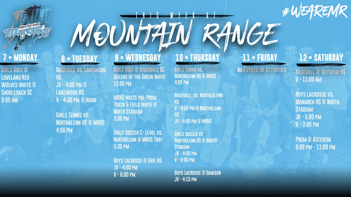 Welcome back from Spring Break Mustangs! Have an awesome Prom Week! Here are the events this week! #WeAreMR