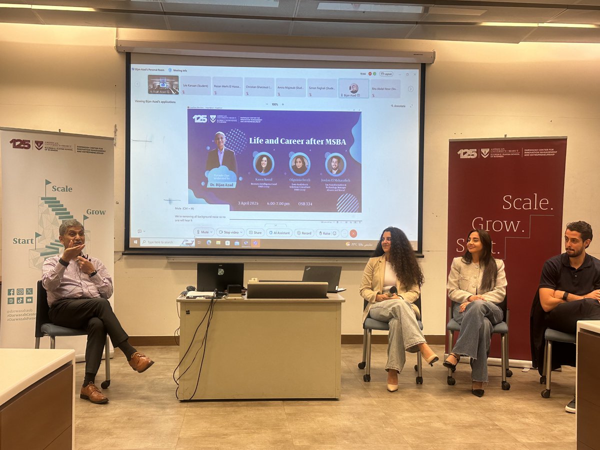 Darwazahaub's tweet image. What really happens after #MSBA?

An insightful panel moderated by Dr. @AzadBijan discussed “Life &amp;amp; Career After Master of Science in Business Analytics” and highlighted the realities of transitioning from #classroom to #career.

@karenbassil @Olguinia_Ferzli @AUB_Lebanon @AUBOSB
