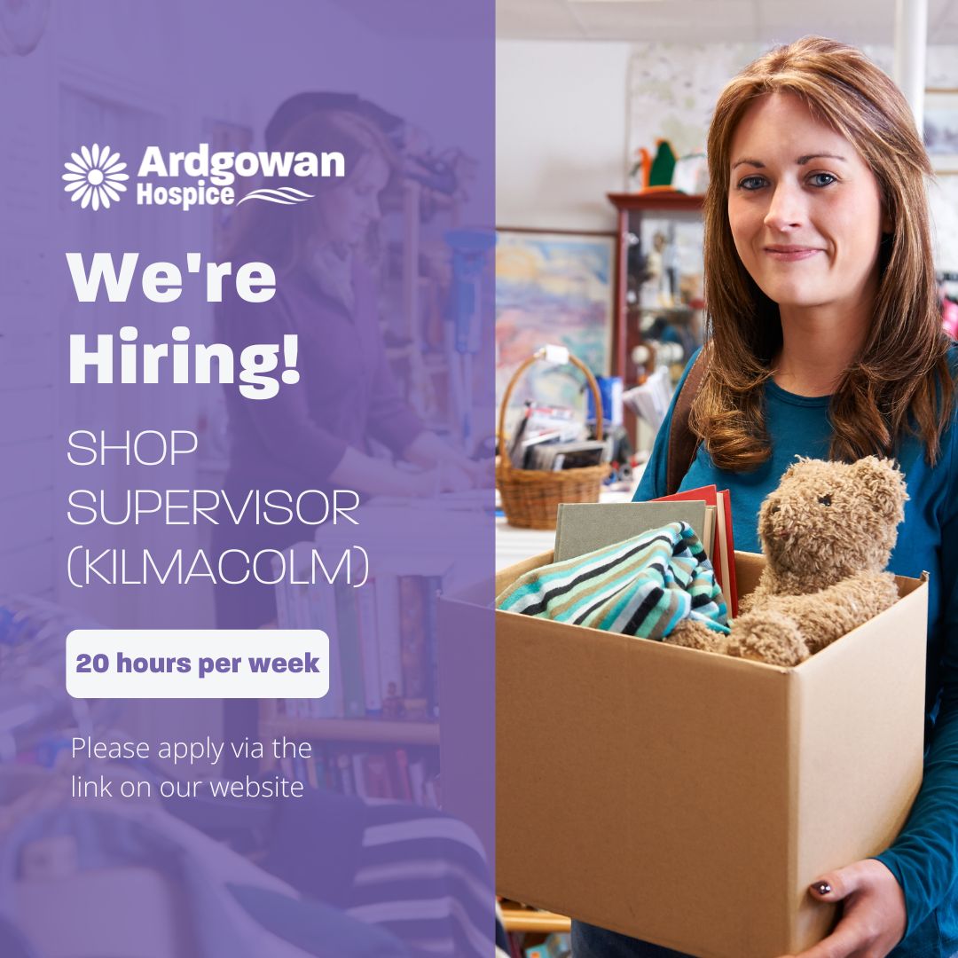 Our retail team is growing! Could you be our next shop supervisor?🛍

The postholder will work within our Kilmacolm retail premises, selling new and second-hand goods to raise funds for Ardgowan Hospice.

Find out more and apply today: hr.breathehr.com/recruitment/va…
