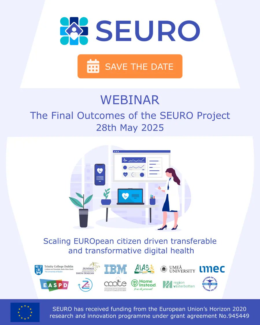 📢 Save the Date! 🗓️ Join us on 28th May 2025 for the Final Outcomes Webinar of the #SEURO Project! 🚀 Let’s discuss how to scale citizen-driven, transferable, and transformative #digitalhealth across Europe. 🌍 Further details and the full agenda will be shared soon.🔔