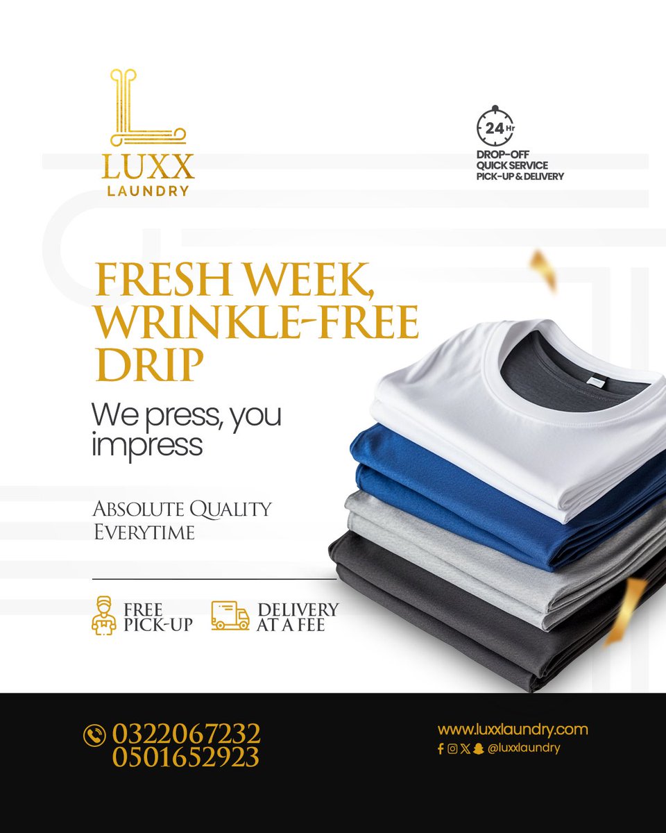 LuxxLaundry's tweet photo. Kick off your week with clean clothes and a clear mind. Let us  take care of your laundry while you conquer your goals. #StartFresh #LuxxLaundry https://t.co/dkDAfZ7t70