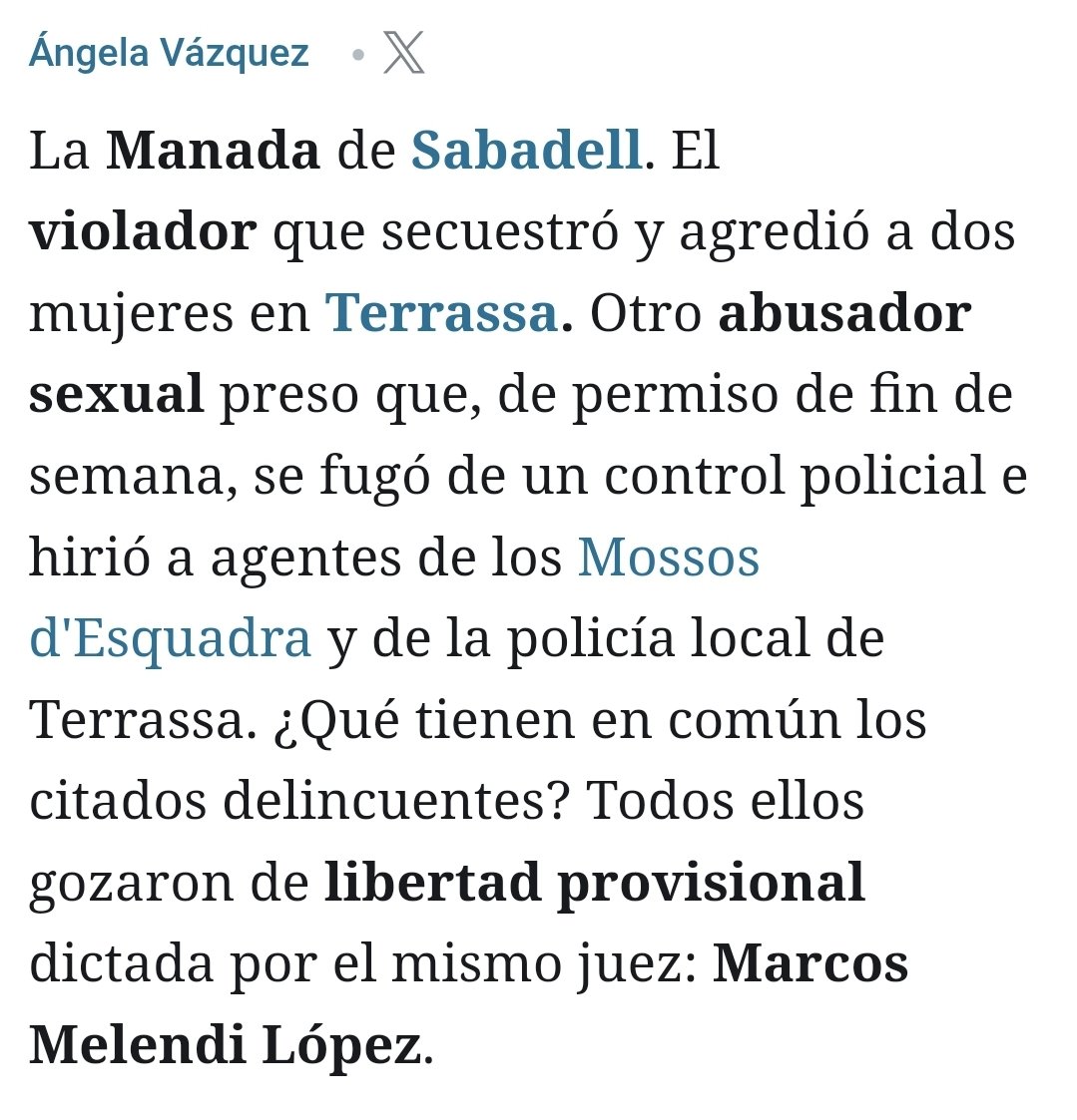 RobertoVaquero_'s tweet photo. 🇪🇸 Marcos Melendi López, el juez que ha dejado en libertad al inmigrante hispanoamericano con 15 antecedentes que habría abusado sexualmente de una mujer en Terrassa (caso denunciado por @daniesdsk) ya dejó en libertad provisional a uno de los violadores de la 'manada de Sabadell'. Dicho sujeto aprovechó la medida de libertad para fugarse.

Es una vergüenza lo que está ocurriendo con este caso. Todo mi apoyo a la chica que ha realizado la denuncia.