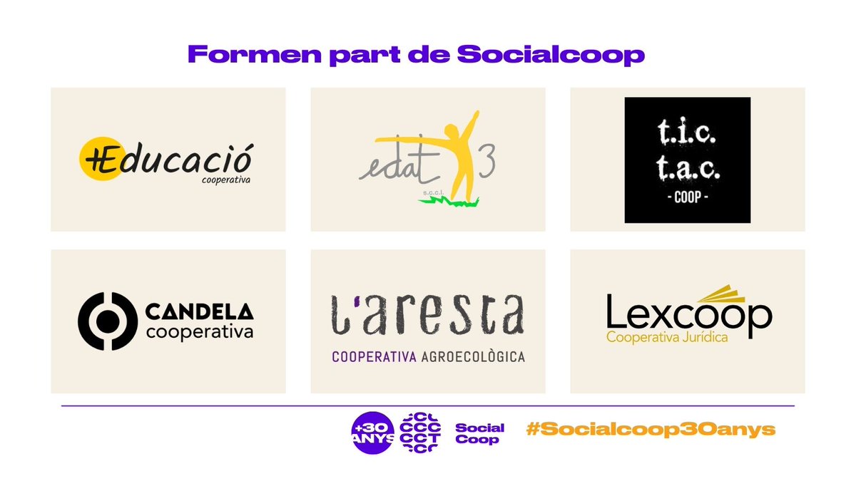 SocialCoop (@socialcoopcat) on Twitter photo En el marc de la campanya #Socialcoop30anys setmanalment mostrem les cooperatives que formeu part de la sectorial:
📌<a href="/mesEduCoop/">+Educació Cooperativa</a>
📌Edat-3
📌t.i.c.t.a.c.
📌Candela Cooperativa
📌<a href="/arestacoop/">L'Aresta Cooperativa</a>
📌<a href="/lexcoop_com/">Lexcoop Abogad@s</a>
Gràcies per aquests 30 anys! 🎉 En el marc de la campanya #Socialcoop30anys setmanalment mostrem les cooperatives que formeu part de la sectorial:
📌<a href="/mesEduCoop/">+Educació Cooperativa</a>
📌Edat-3
📌t.i.c.t.a.c.
📌Candela Cooperativa
📌<a href="/arestacoop/">L'Aresta Cooperativa</a>
📌<a href="/lexcoop_com/">Lexcoop Abogad@s</a>
Gràcies per aquests 30 anys! 🎉