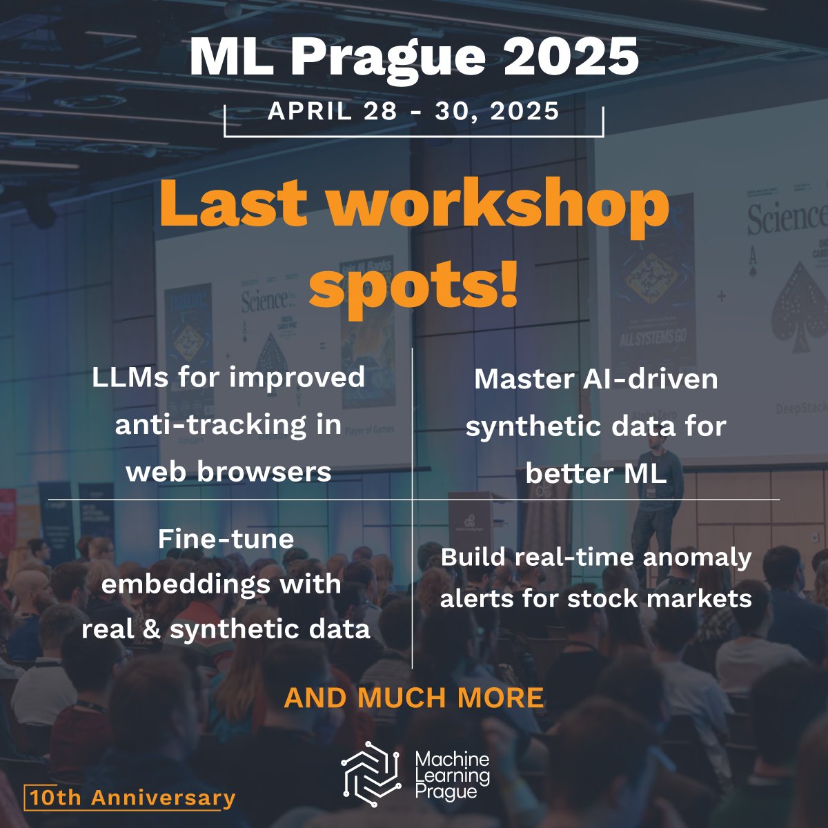 🚨 Last call for workshops at Machine Learning Prague 2025! 🚨

Our workshops are almost sold out — we’ve got just 10 spots left in the majority of them.

🧠 Reminder: 1 workshop ticket = 2 sessions (morning &amp; afternoon), so you get double the value in one day.

💡 You can gain
