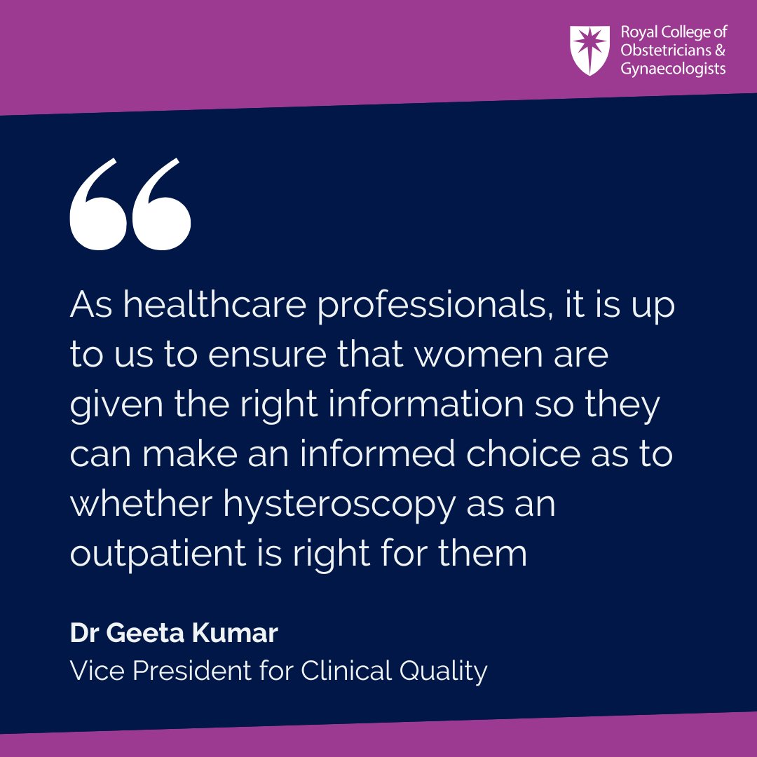 The RCOG has published an updated version of our patient information resource on outpatient hysteroscopy (OPH). This resource has been developed to provide women with clear information around what to expect from an OPH appointment to support informed decision making. (1/2)