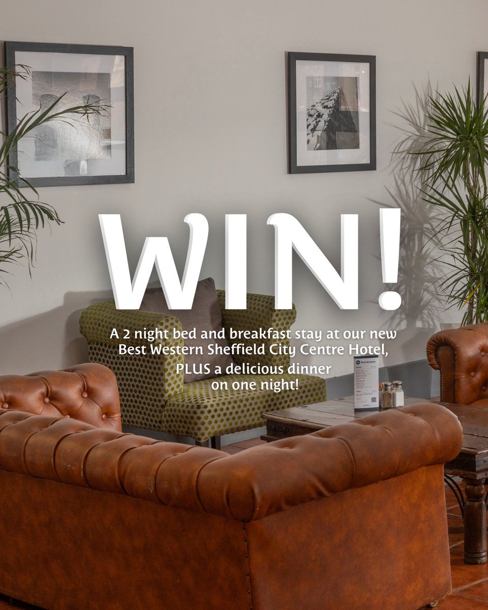 Exciting news! 🎉

We're welcoming the Best Western Sheffield City Hotel to the family! Win a FREE 2 night stay with breakfast &amp; dinner by liking this post and following us, before midnight April 14th. 

Plus, get 20% off bookings* with code SHEFFIELD20! 😊

*T&amp;Cs apply.