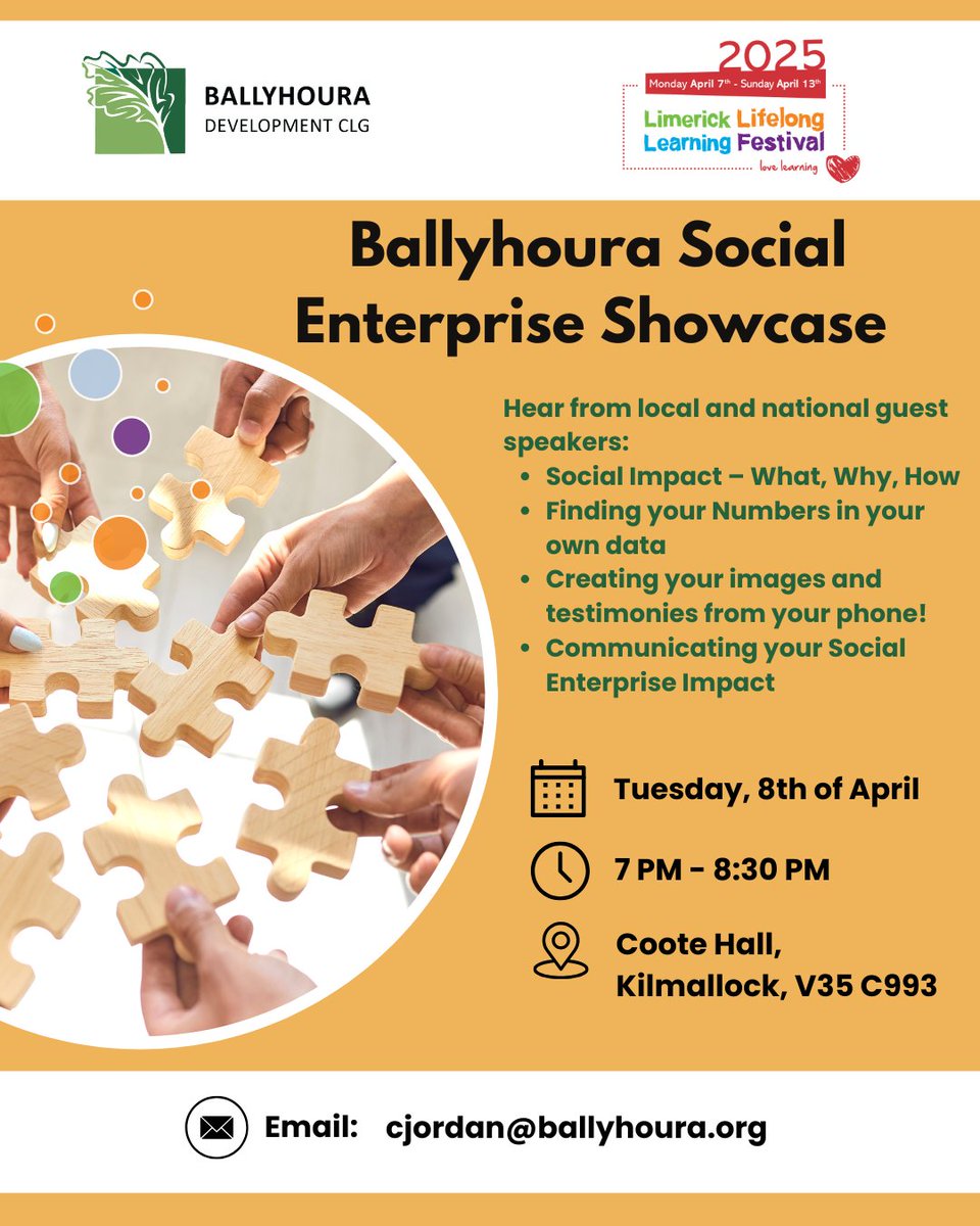 📣 Free Training &amp; Social Enterprise Showcase!
Join us THIS TUESDAY for a workshop on measuring &amp; communicating #socialenterprise IMPACT, as part of the <a href="/LimkLearnFest/">Learning Limerick</a>.

#LLLFestival2025 #SocialEnterprise #ImpactCommunication