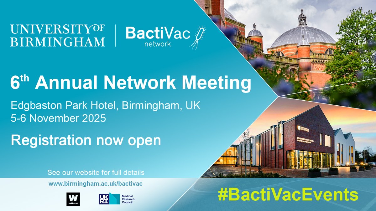 BactiVac Network (@bactivac) on Twitter photo Registration now open!
<a href="/BactiVac/">BactiVac Network</a> 6th Annual Network Meeting, <a href="/EdgbastonPark/">Edgbaston Park Hotel</a> Hotel, Birmingham, UK.
Register before 22 June 2025 to benefit from the early bird discounted rate: bit.ly/ANM6
#BactiVacEvents
<a href="/wellcometrust/">Wellcome</a>
<a href="/The_MRC/">Medical Research Council</a>
<a href="/unibirm_CMH/">College of Medicine and Health (UoB)</a> Registration now open!
<a href="/BactiVac/">BactiVac Network</a> 6th Annual Network Meeting, <a href="/EdgbastonPark/">Edgbaston Park Hotel</a> Hotel, Birmingham, UK.
Register before 22 June 2025 to benefit from the early bird discounted rate: bit.ly/ANM6
#BactiVacEvents
<a href="/wellcometrust/">Wellcome</a>
<a href="/The_MRC/">Medical Research Council</a>
<a href="/unibirm_CMH/">College of Medicine and Health (UoB)</a>