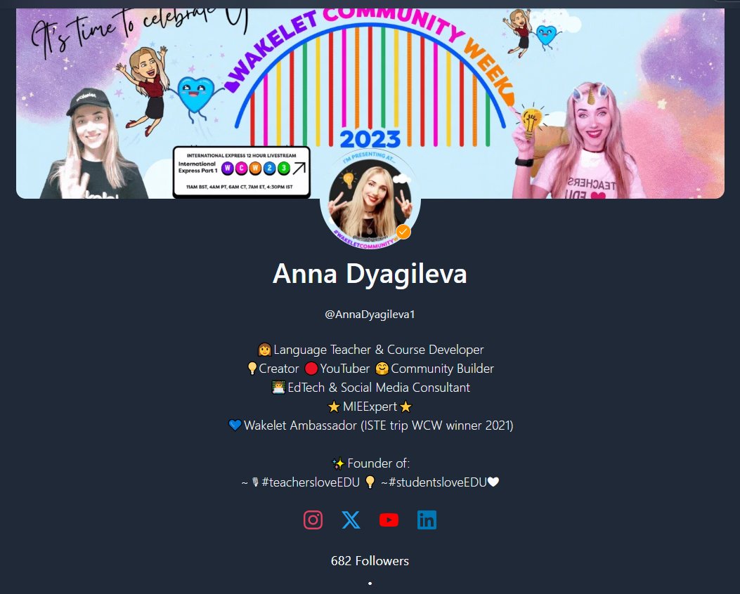 🤗Follow me on @Wakelet so you never miss any valuable content I shared.
And, I've already planned to share A LOT more on 
👩🏼‍🏫👩🏼‍💻🌏🔧💡🎮🧠💙🎙🌐

📌Check my #wakelet public profile here: wakelet.com/@AnnaDyagileva1

#inclusivelearning #edtech #wakeletID #wakeletprofile #WebsiteDesign