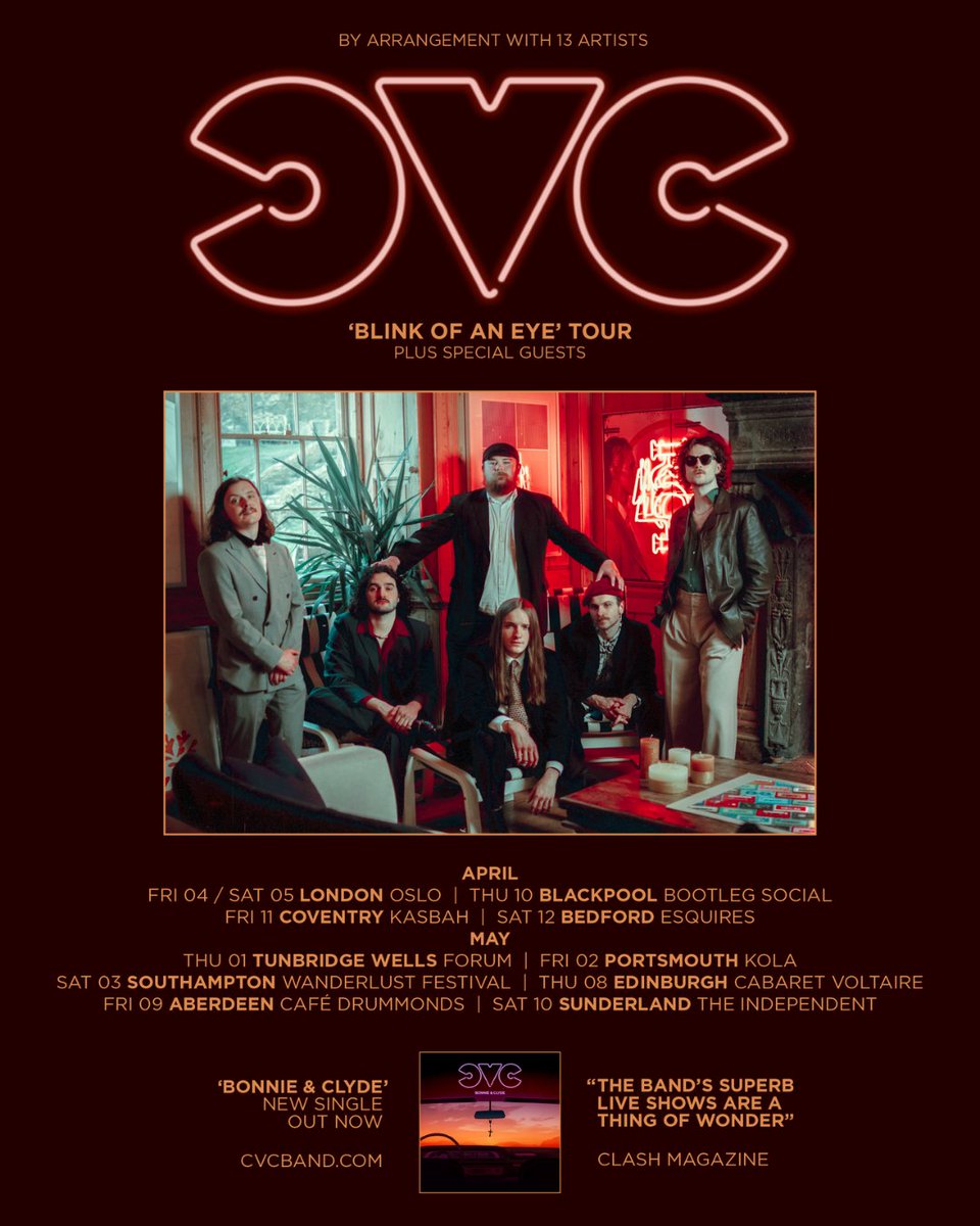 CVC (@cvcband_) on Twitter photo BIG Love to everyone who came to see our shows in London last weekend! ❤️ Blackpool, Coventry & Bedford, you're next...🔥
🎟️linktr.ee/cvcband
🪩 'BONNIE & CLYDE' | NEW SINGLE + TOUR
<a href="/bootleg_social/">Bootleg Social</a> <a href="/KasbahCoventry/">Kasbah Nightclub</a> <a href="/spiltmlksociety/">Spilt Milk Society</a>
<a href="/bedfordesquires/">Bedford Esquires</a> <a href="/r011ingthunder/">Rolling Thunder</a> BIG Love to everyone who came to see our shows in London last weekend! ❤️ Blackpool, Coventry & Bedford, you're next...🔥
🎟️linktr.ee/cvcband
🪩 'BONNIE & CLYDE' | NEW SINGLE + TOUR
<a href="/bootleg_social/">Bootleg Social</a> <a href="/KasbahCoventry/">Kasbah Nightclub</a> <a href="/spiltmlksociety/">Spilt Milk Society</a>
<a href="/bedfordesquires/">Bedford Esquires</a> <a href="/r011ingthunder/">Rolling Thunder</a>