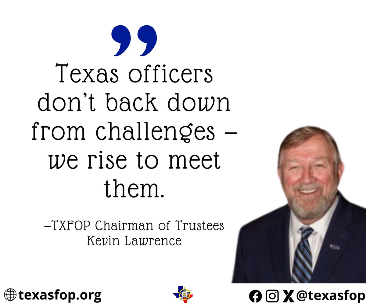 Every day, across every corner of this state, our officers answer the call with courage and commitment. We’re proud to stand with you, and WE ARE FOP!

#TXFOP #TexasStrong #RiseToTheChallenge #LawEnforcement #KevinLawrence #ThinBlueLine #HoldTheLine