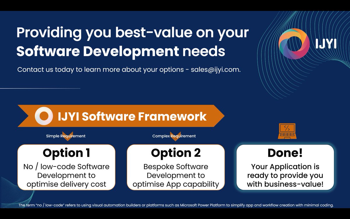 Software development can be expensive. We keep costs manageable for our clients by using accelerators like AI coding assistants and low-code platforms.

If you're thinking of building an app, get in touch for more info - sales@ijyi.com.

#softwaredevelopment #customsoftware