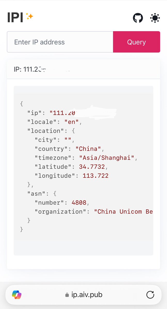 假期闲着手搓了个 ip 查询小工具备用，AI 含量 0🐶ip.aiv.pub/#x